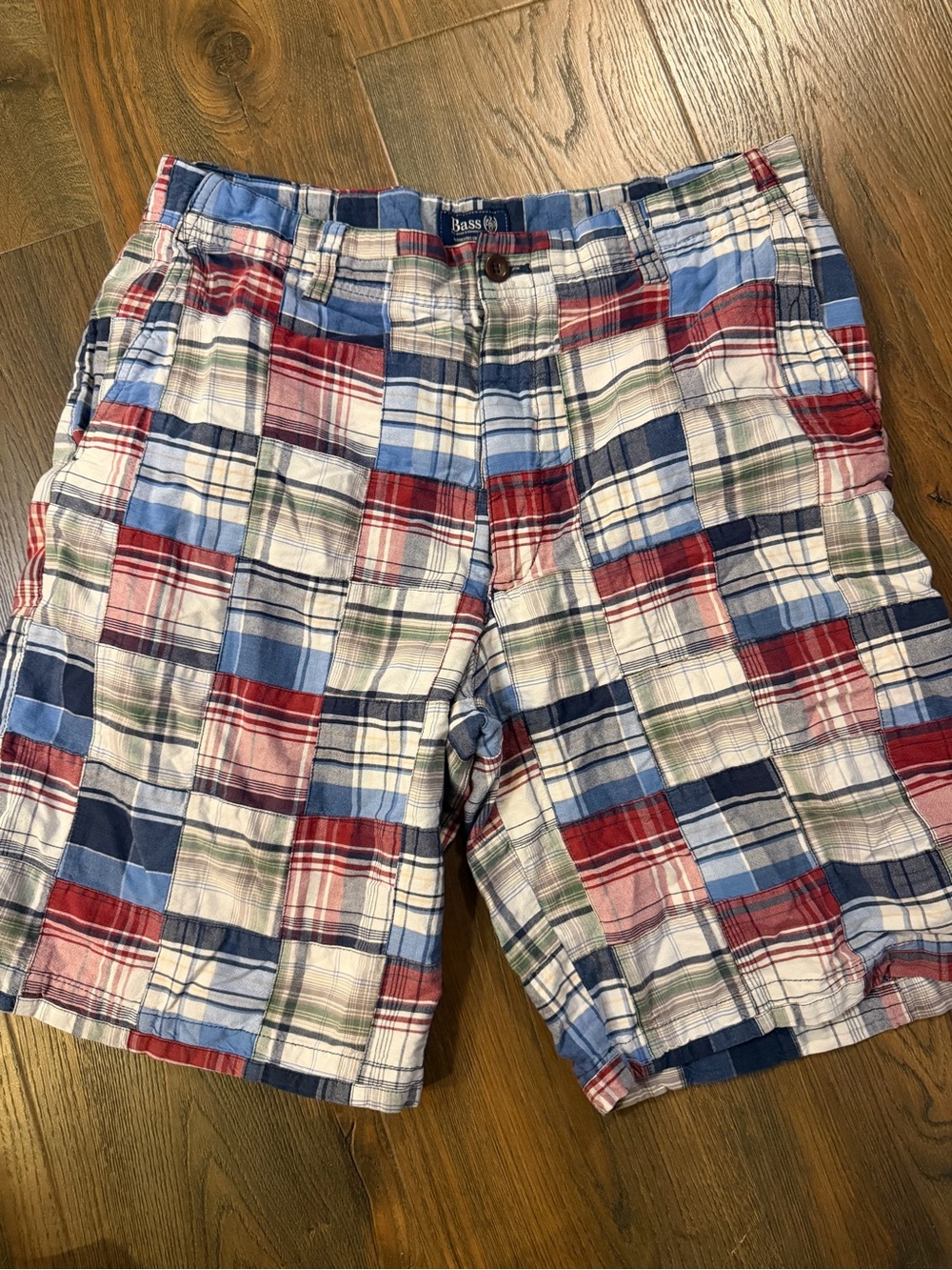 Vintage Y2K Bass Men’s Red & Blue Patchwork Plaid Shorts